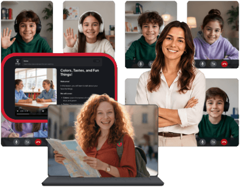 Teacher and students in a live online class